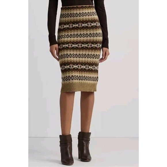 Lauren Ralph Lauren Fair Isle Wool Knit Pencil Skirt Pull On Size 2X